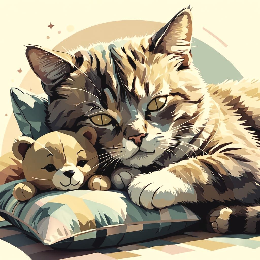 Cat Nap: Pastel Colors and Geometric Pop Art