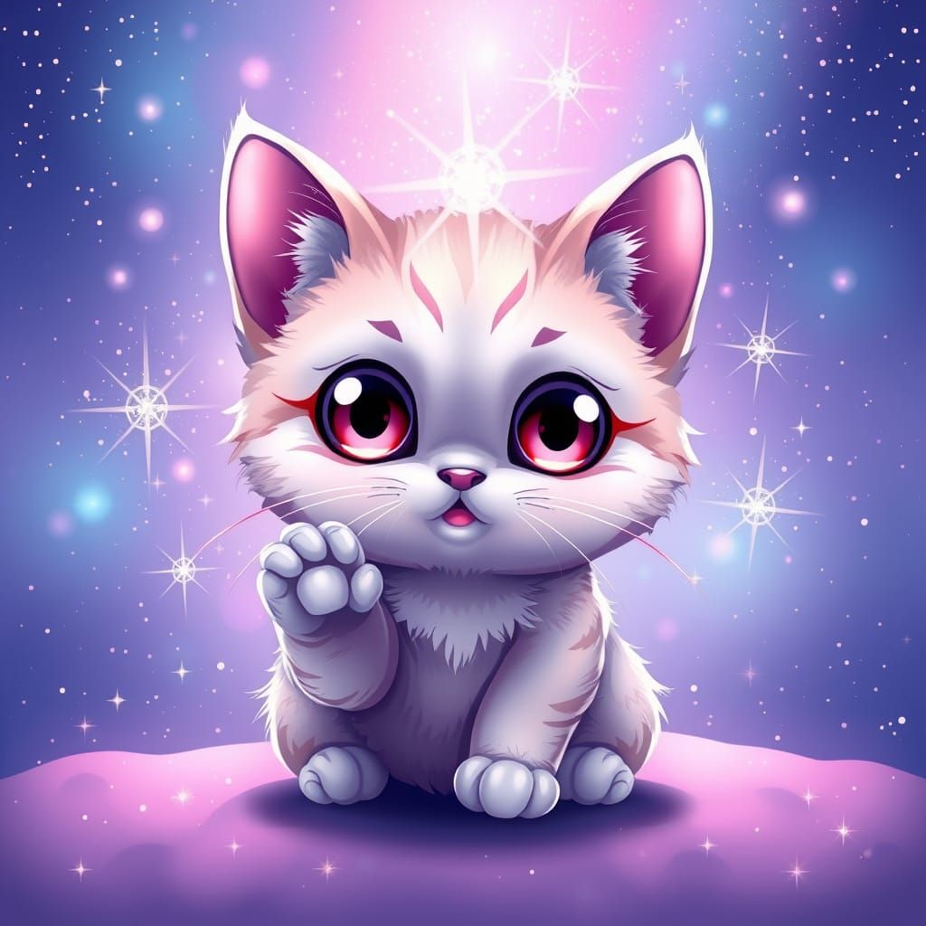 Kawaii Cosmic Kitten in Galactic Dreamscape
