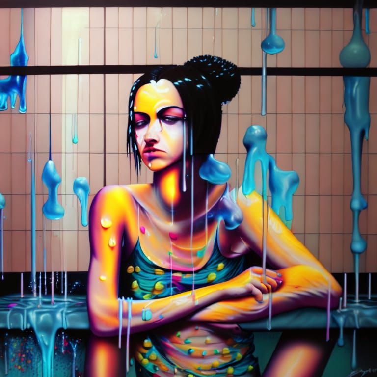 Graffiti Art Shower Scene in Splash Art Style