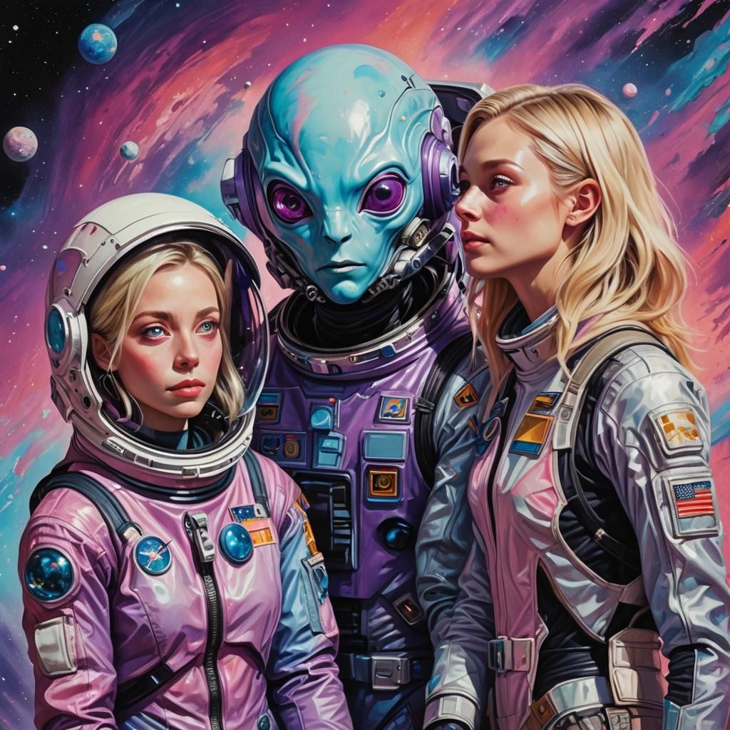 Alien and Astronaut in Hyperrealistic Splash Art