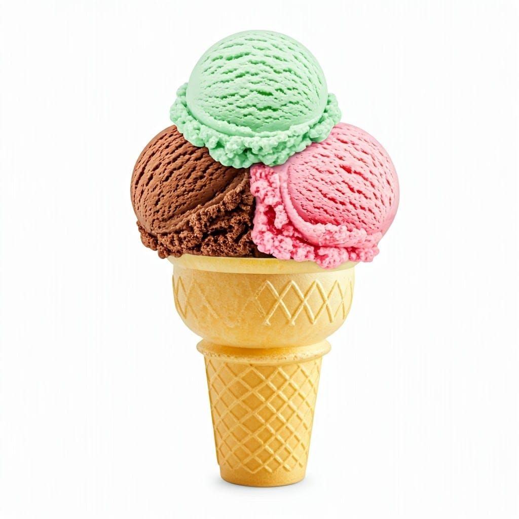 Colorful Triple Scoop Ice Cream Cone