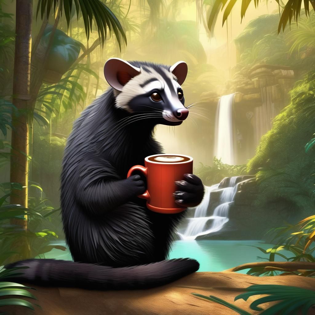Asian Palm Civet Enjoying Coffee, 3D Digital Art