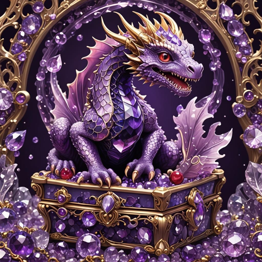 Cute Baby Dragon in Amethyst Jewelry Box