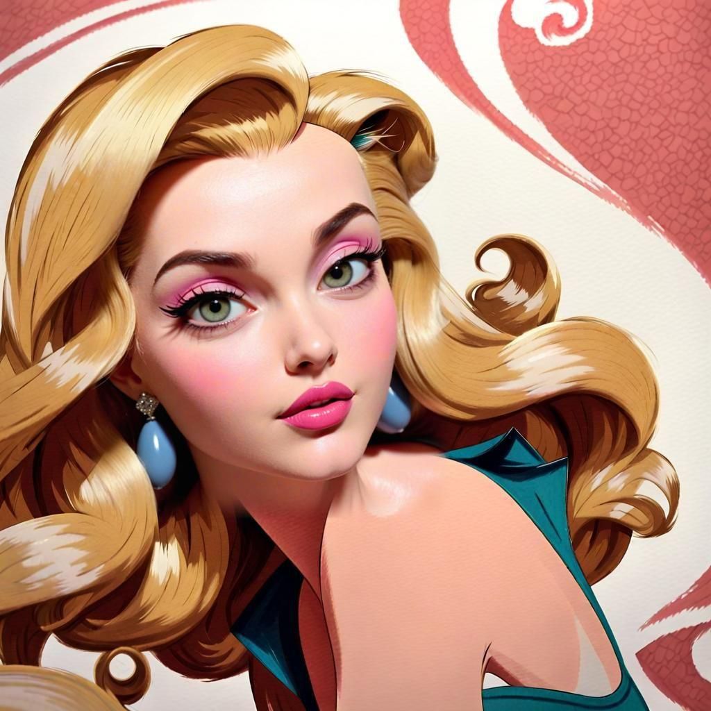 1940s Bombshell Cartoon Portrait with Snake Hair