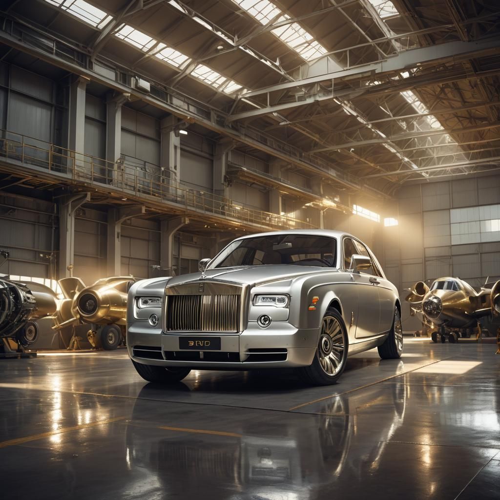 Silver Rolls-Royce in Retro-Futuristic Industrial Style