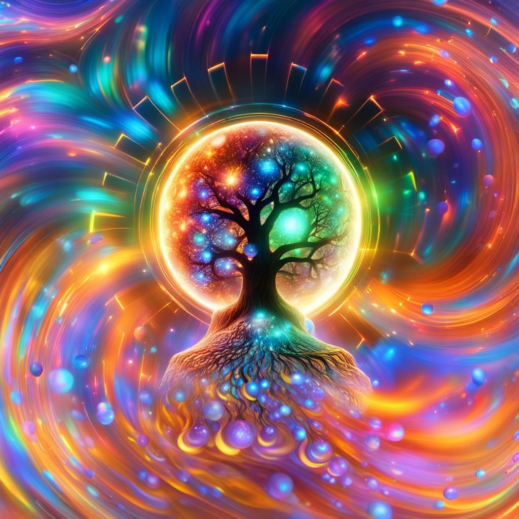 Iridescent Being in Cosmic Surrealist Illustration