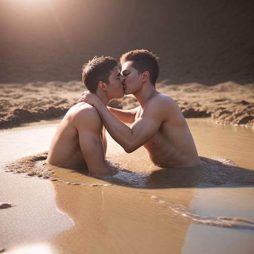 Men Kissing in Quicksand: Valentine's Day Photo
