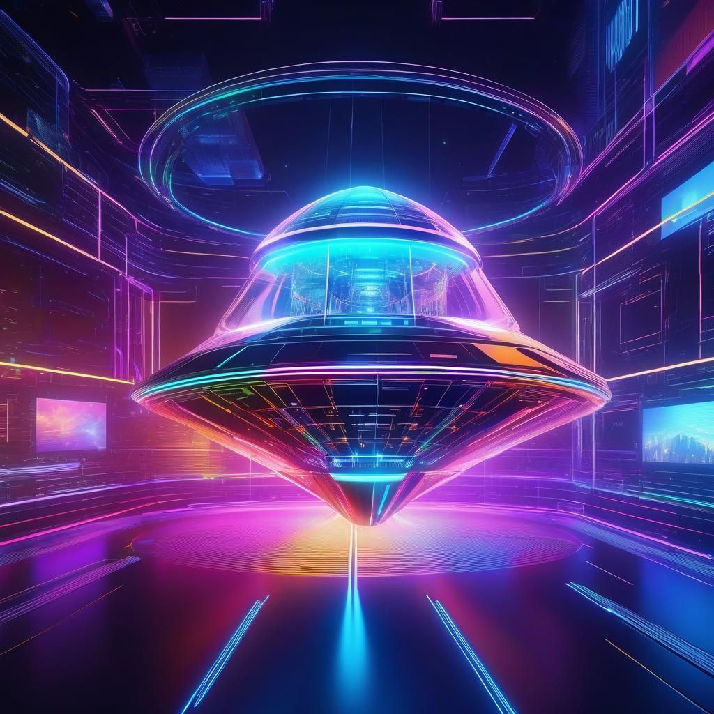 Holographic Blueprint Design with Neon Lines in Techcore Sty...