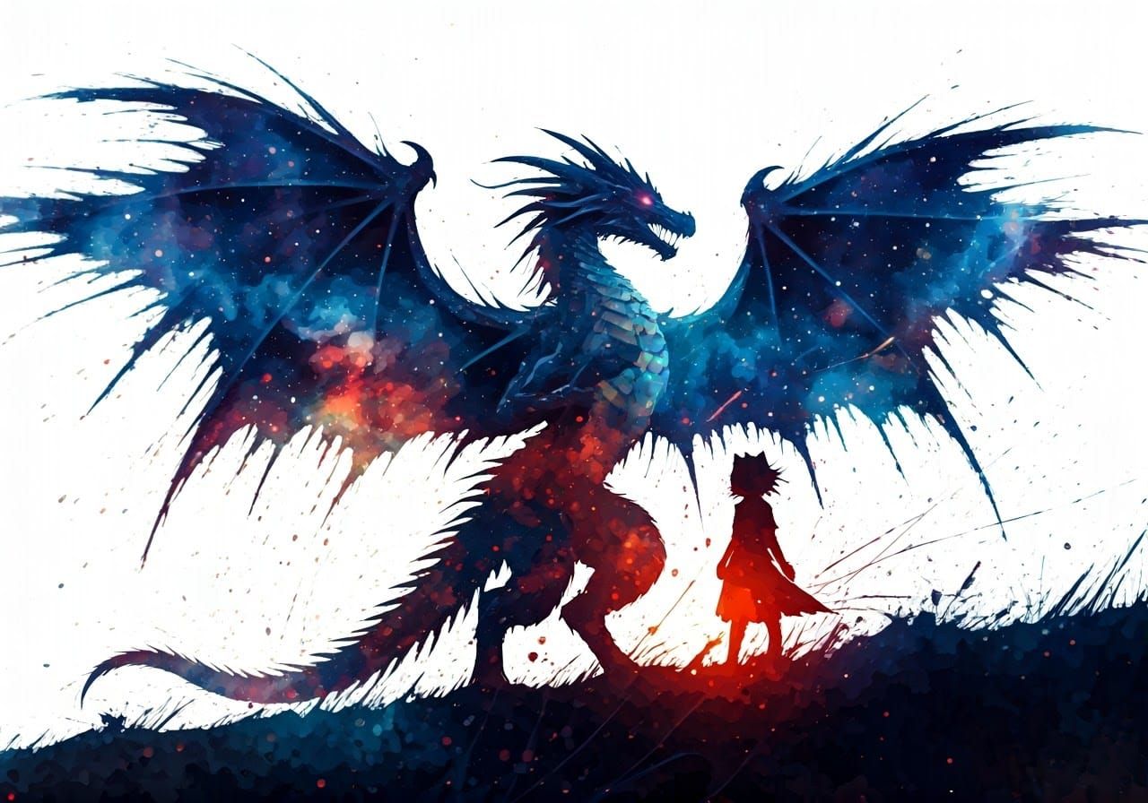 Cosmic Dragon in Psychedelic Expressionist Paint Splatter