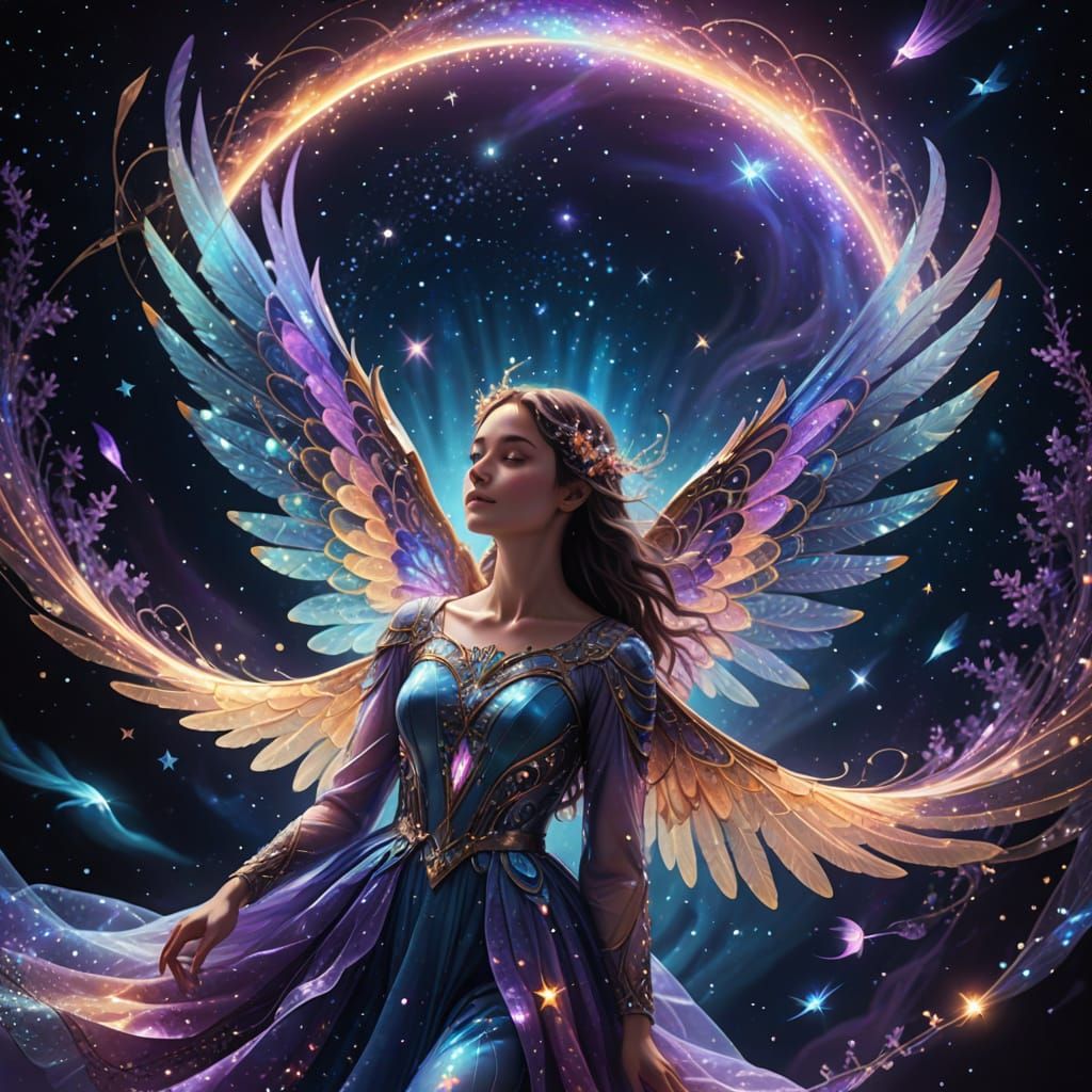 Surreal Astral Being Radiates Cosmic Beauty in Vibrant Color...