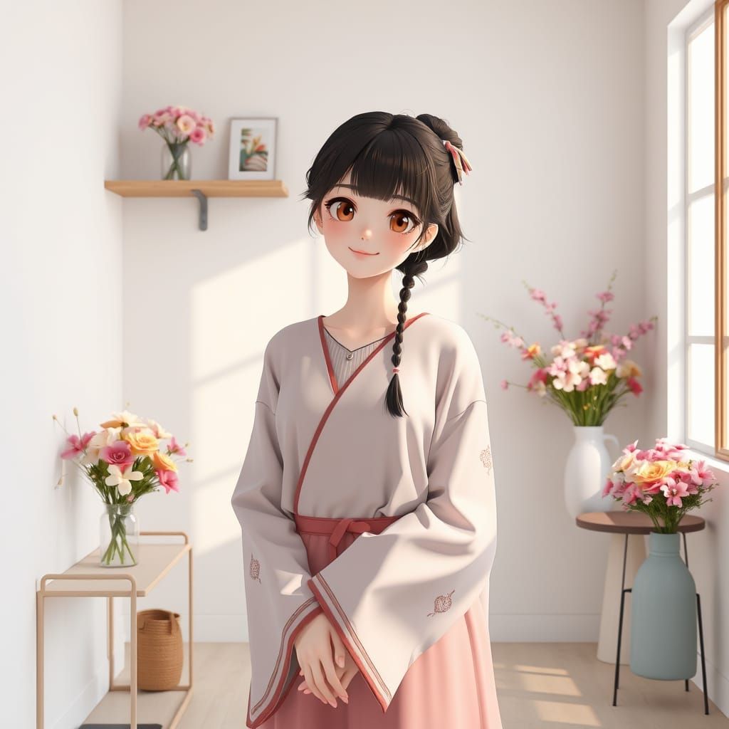 Yasmin in Minimalist Anime Room, 3D Art