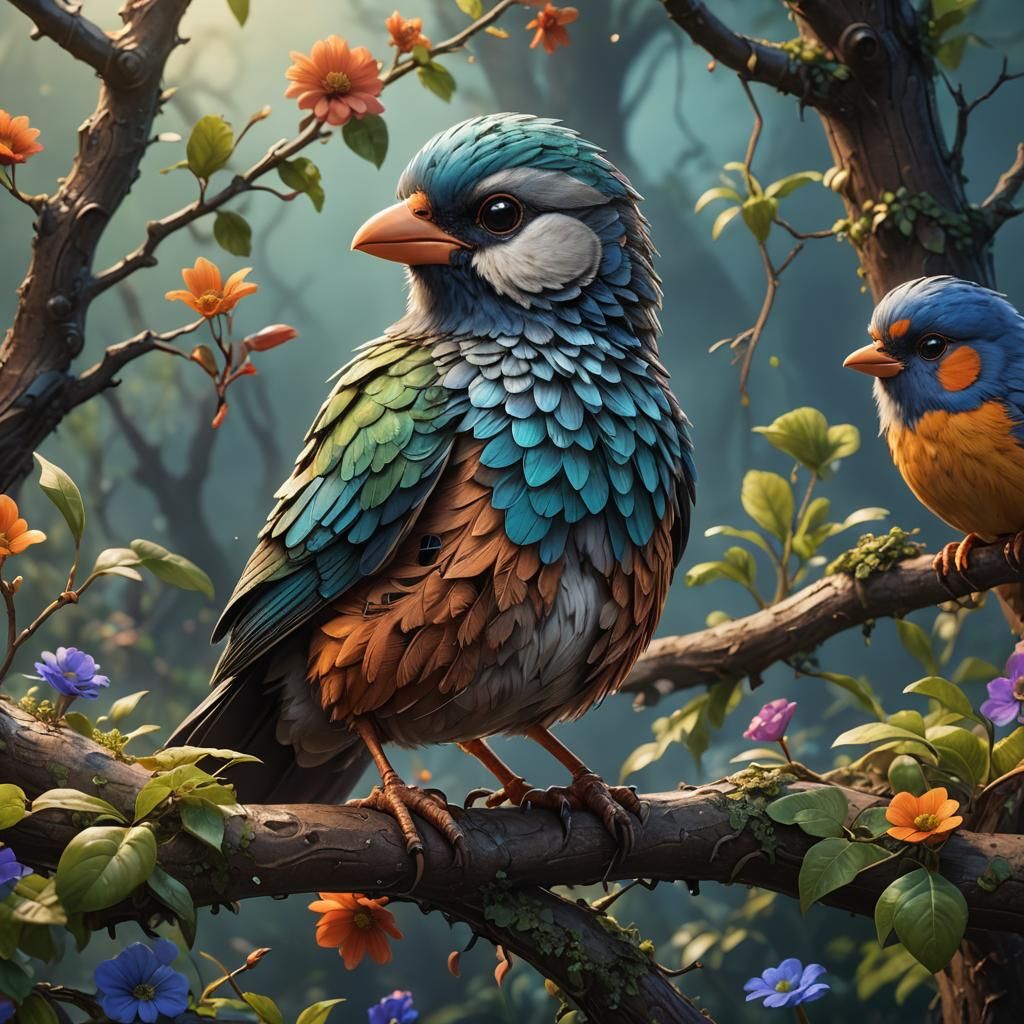 Adorable Bird in Detailed Matte Painting