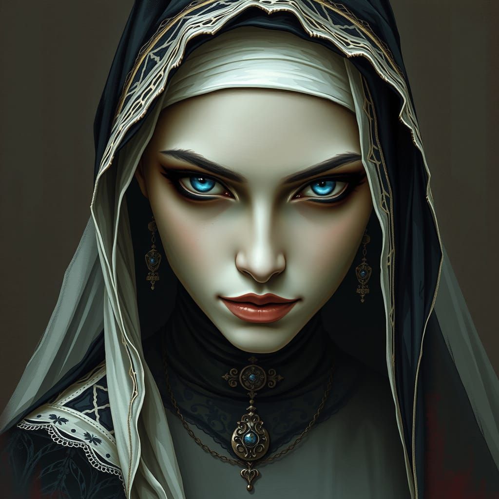 Gothic Nun in Post-Impressionist Dreamscape