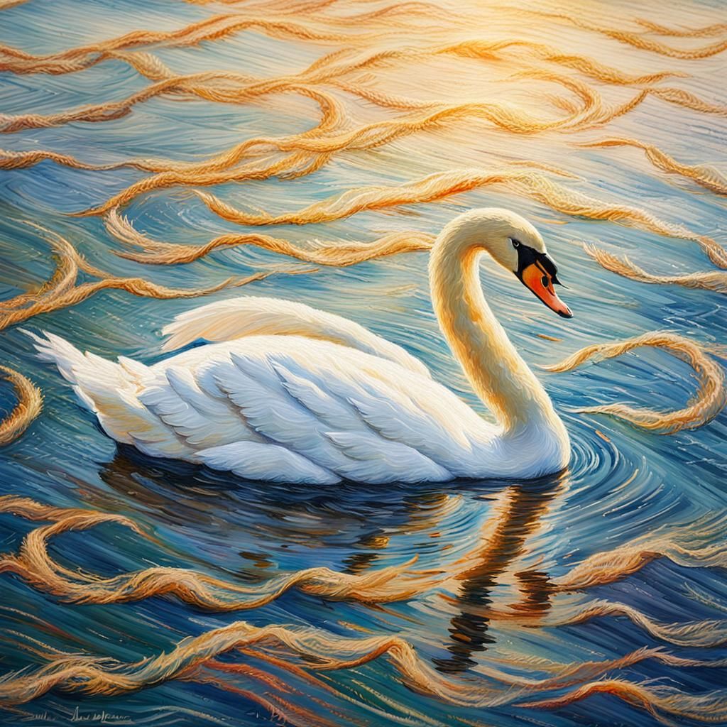 Impressionist Swan Needlepoint on Sunny Lake