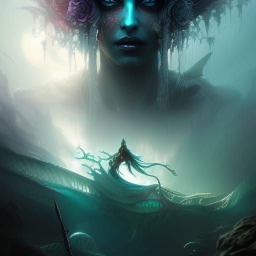 Majestic Undead Mermaid Portrait in Horror Fantasy Style