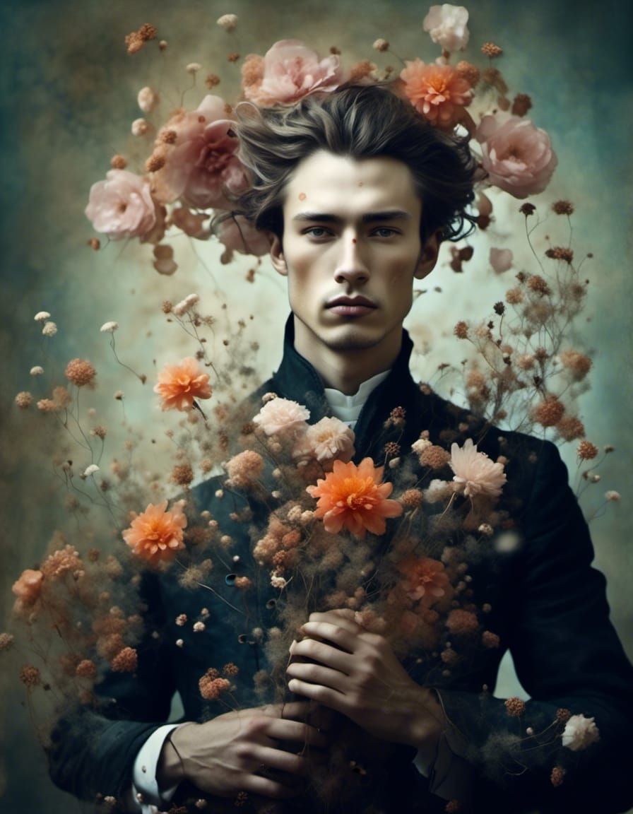 Warrior King Portrait with Floral Accents