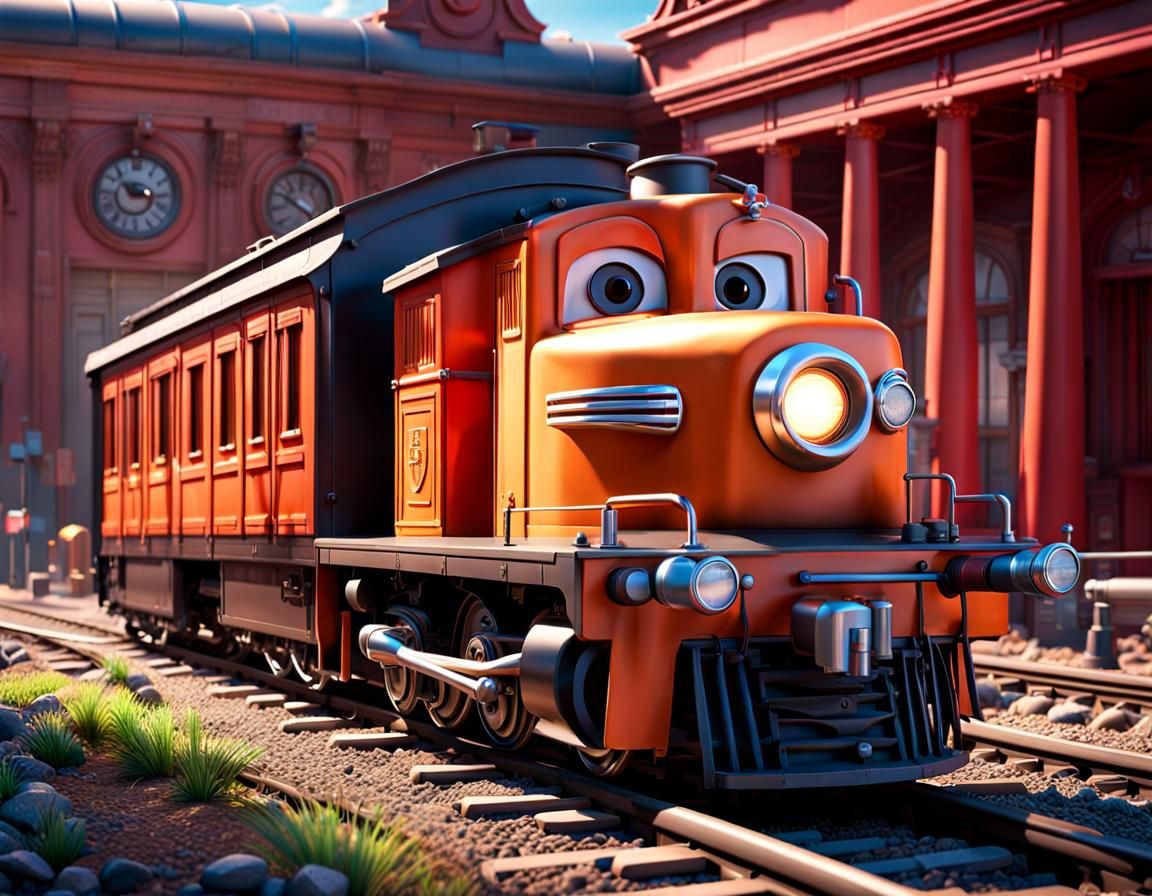 Runaway Train Charges Truck in 3D Digital Art