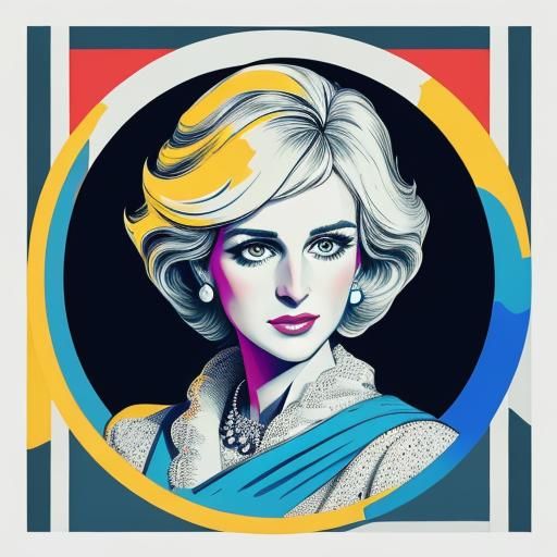 Lady Diana Portrait in Warhol-Inspired Pop Art