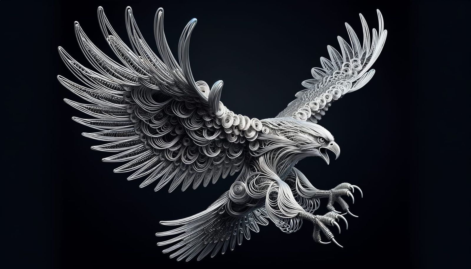 Silver Wire Eagle Sculpture in Flight
