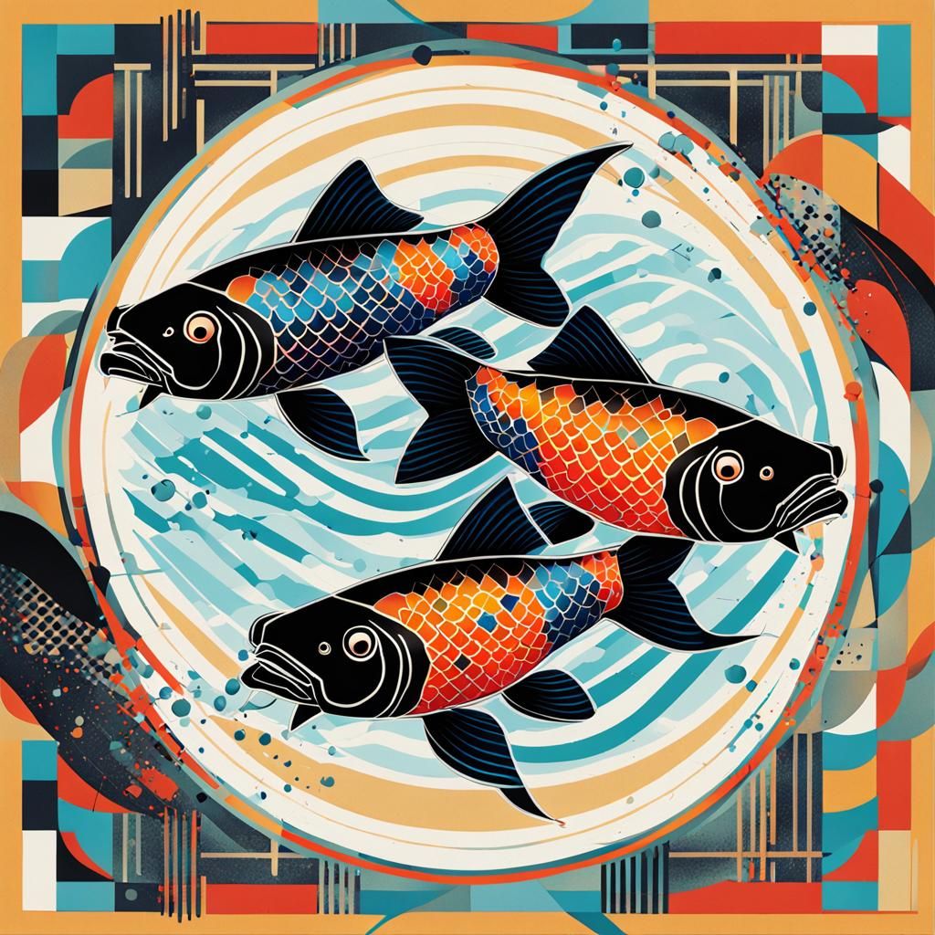 Koi Fish in Bauhaus Style Screen Print