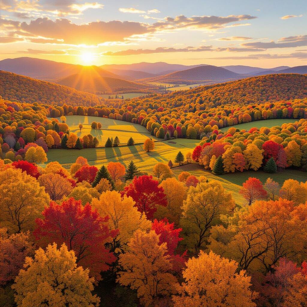 Vermont Autumn Foliage Aerial View at Golden Hour