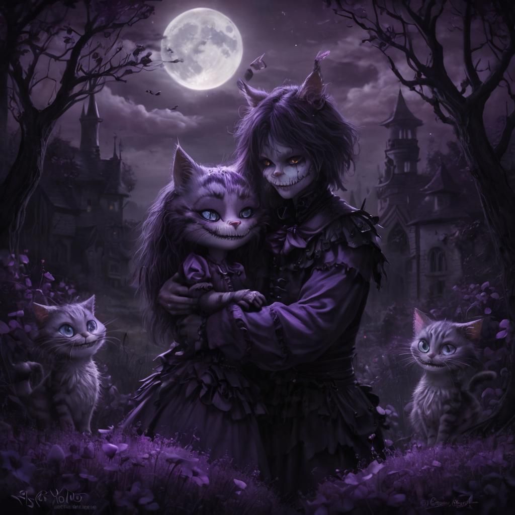 Alice and Cheshire Cat in Gothic Fantasy Art