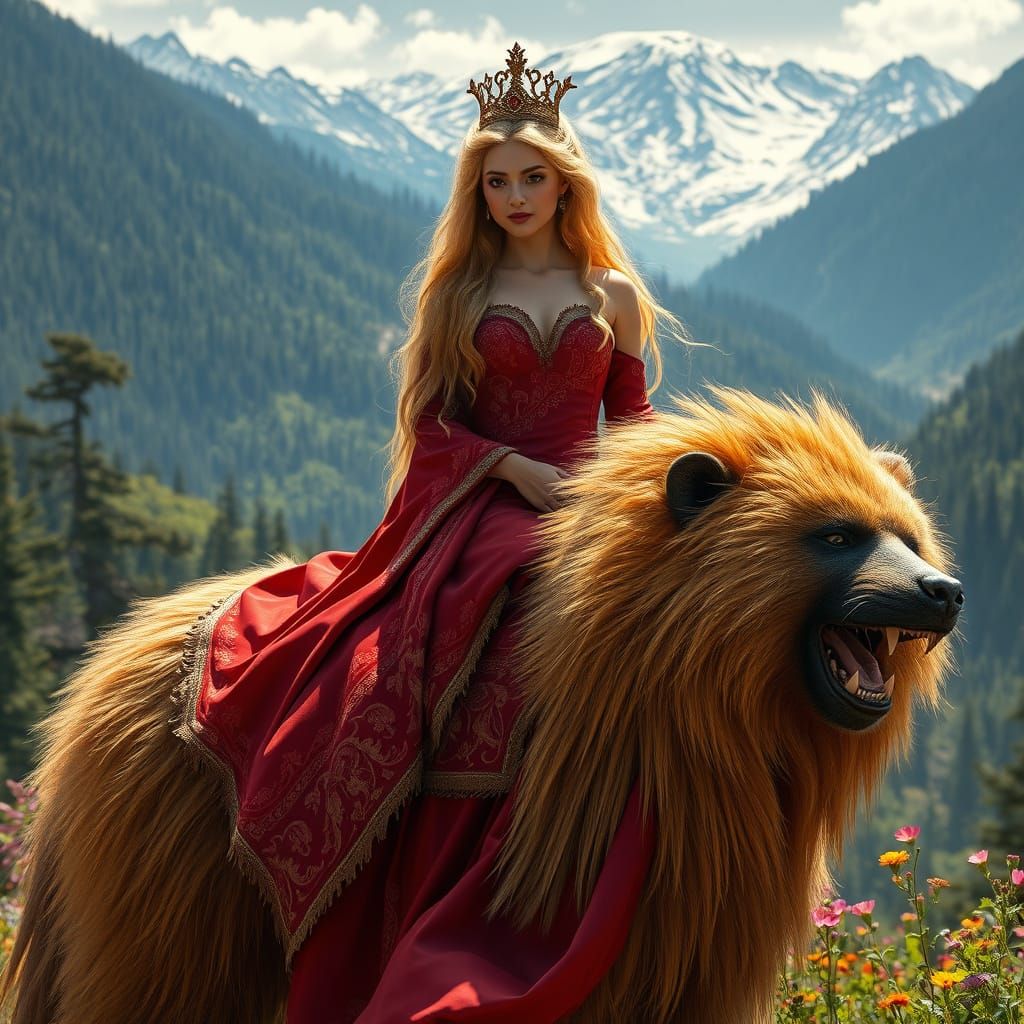 Golden Princess on Majestic Binturong in Springtime Caucasus