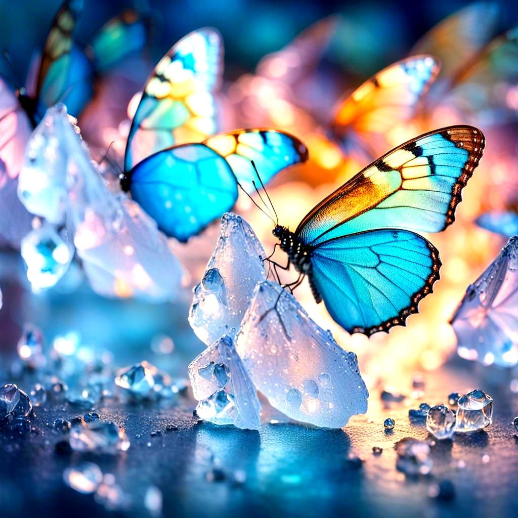 Butterflies Trapped in Colorful Crystal Ice