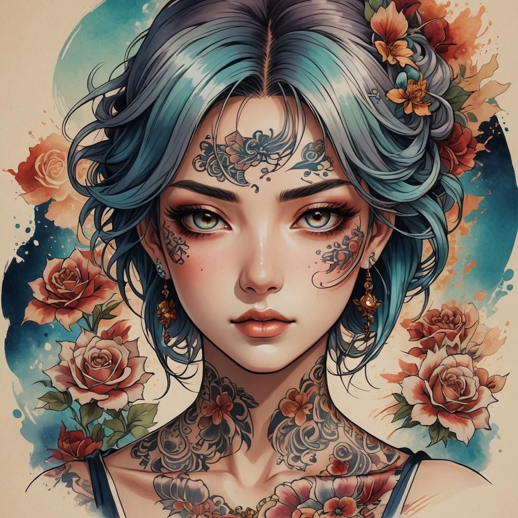 Anime Portrait with Facial Tattoo in Studio Trigger Style