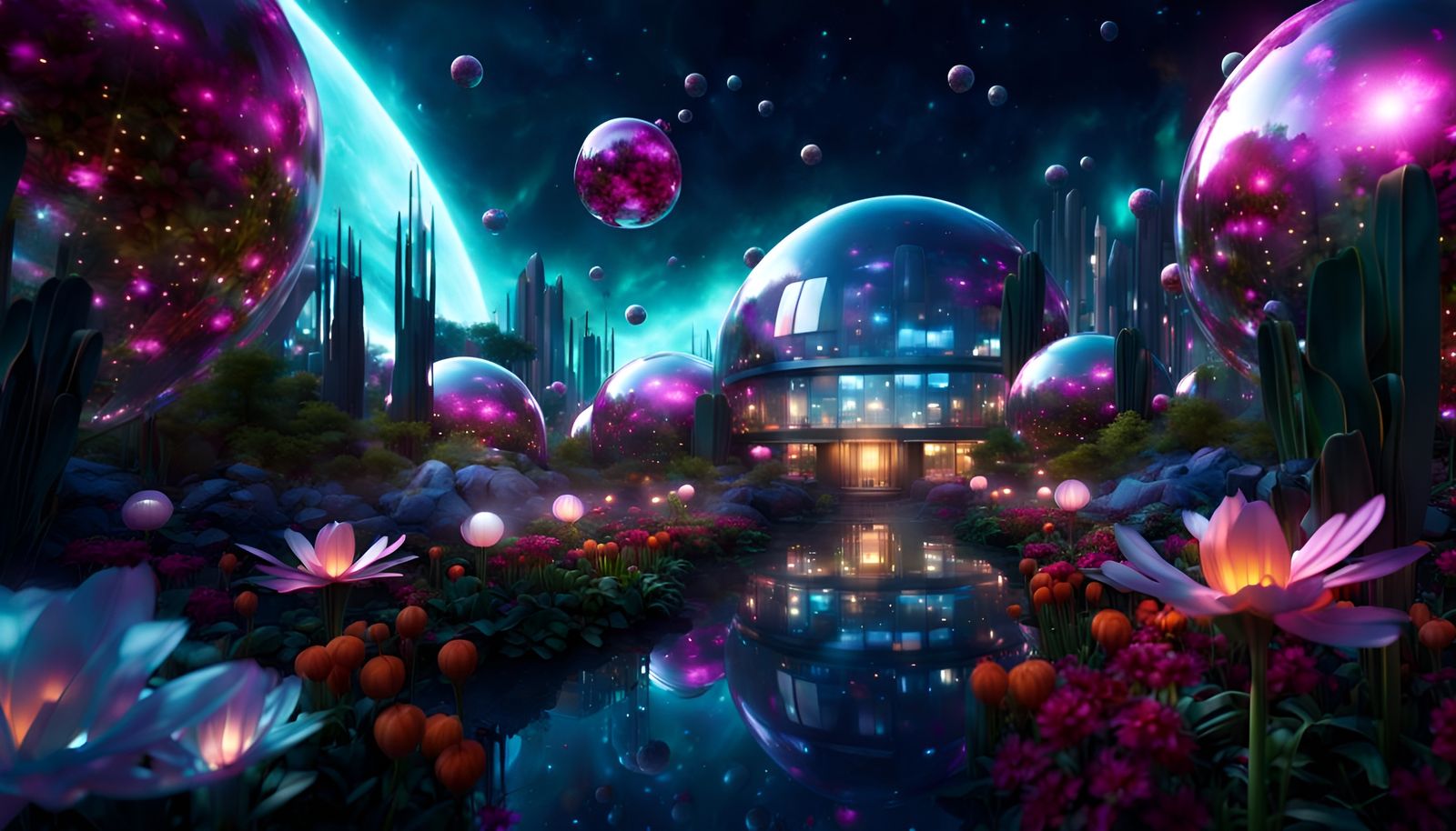 Futuristic architecture and urban gardens.