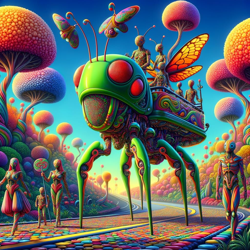 Fantasy Frog Vehicle with Mantis Family and Ice Cream Trees