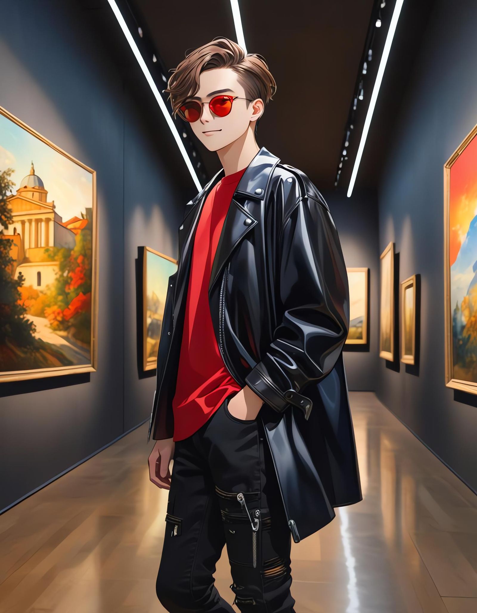 Teenager in Gallery with Red Sunglasses, Cel-Shaded