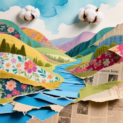 Enchanted Valley Collage with Vibrant Multicolor Palette