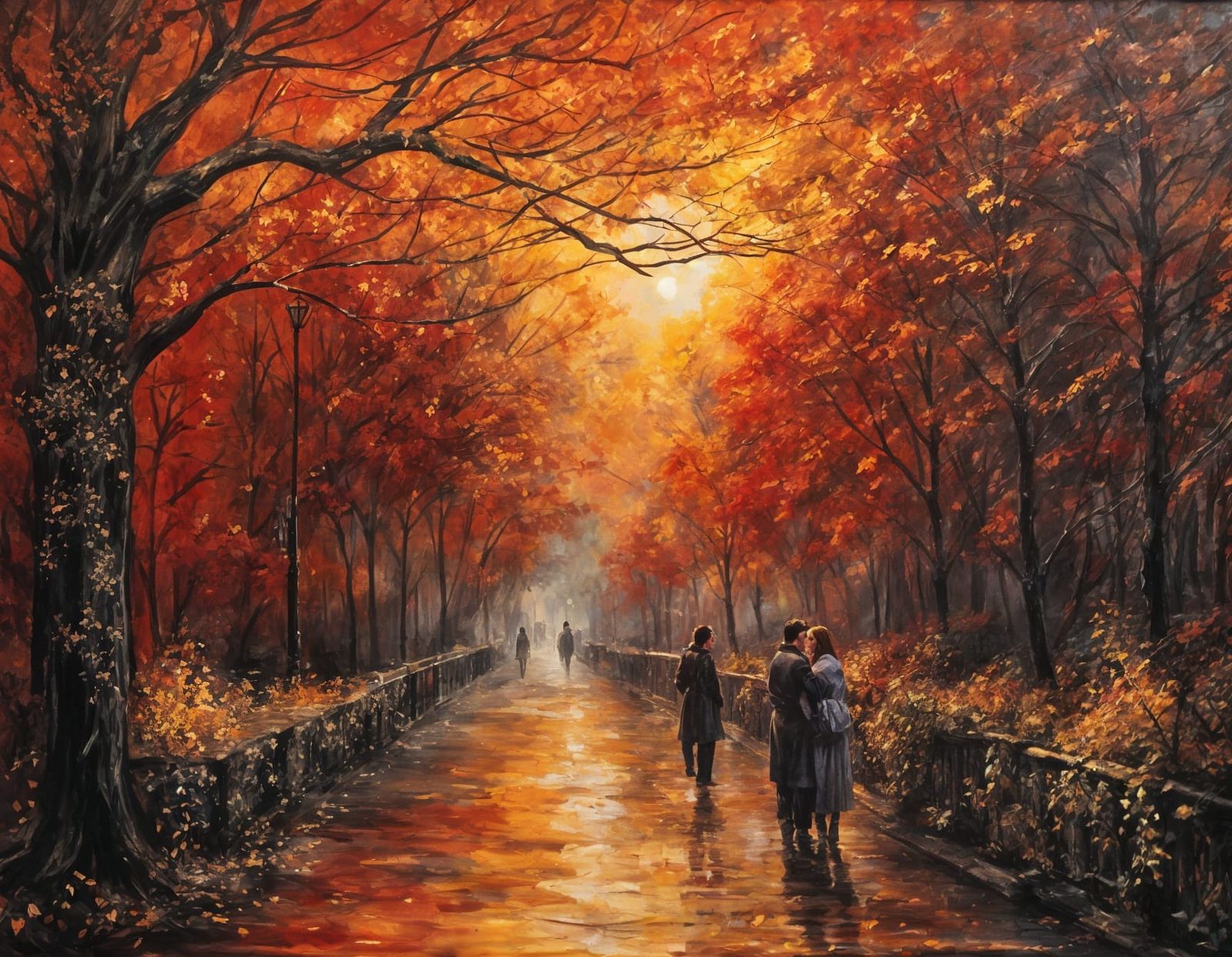 "An intimate autumn date night at a small outdoor café. A co...