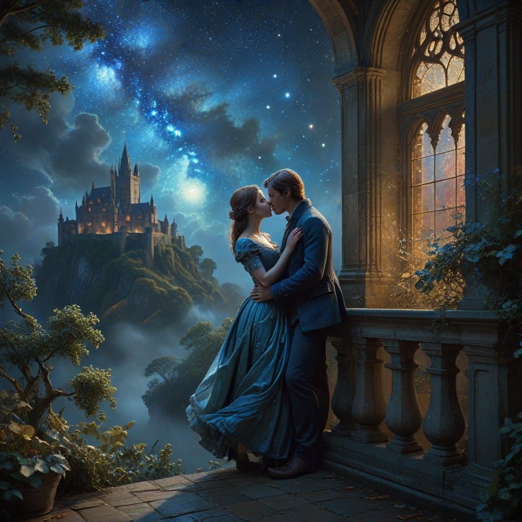 Couple's Embrace Under the Milky Way
