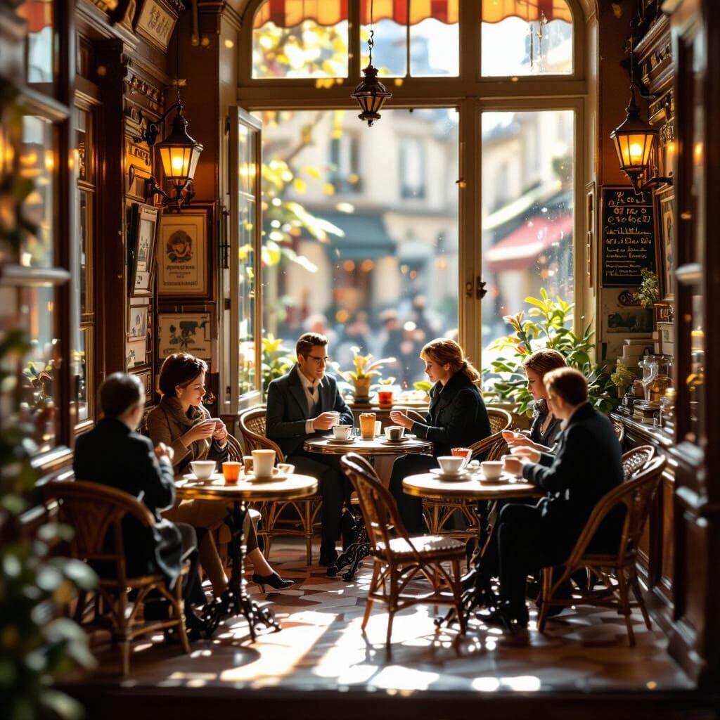 Miniature Parisian Cafe Diorama in Golden Age Style