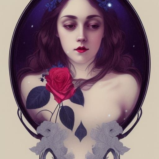 Gothic Horror Portrait of Sad Woman with Roses