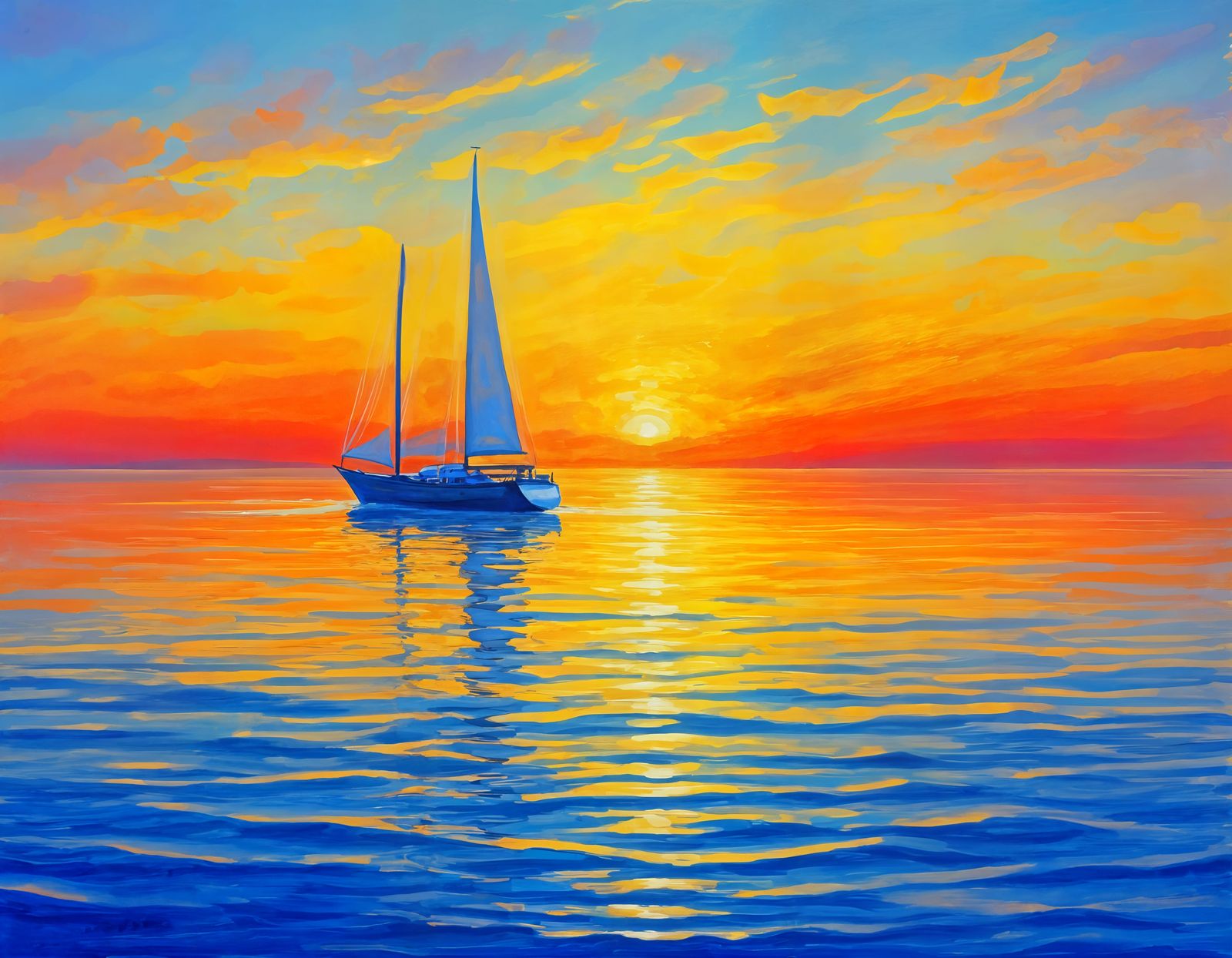 Vibrant Impressionist Sailboat at Sunset