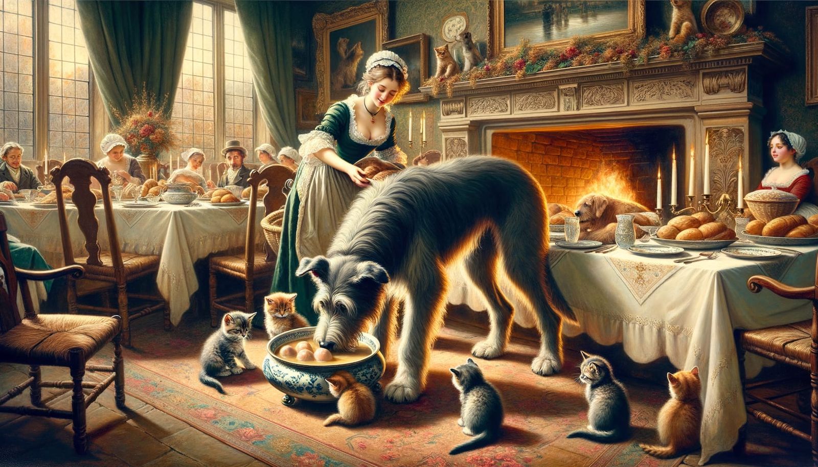 Thanksgiving Celebration with Irish Wolfhound in 18th Centur...