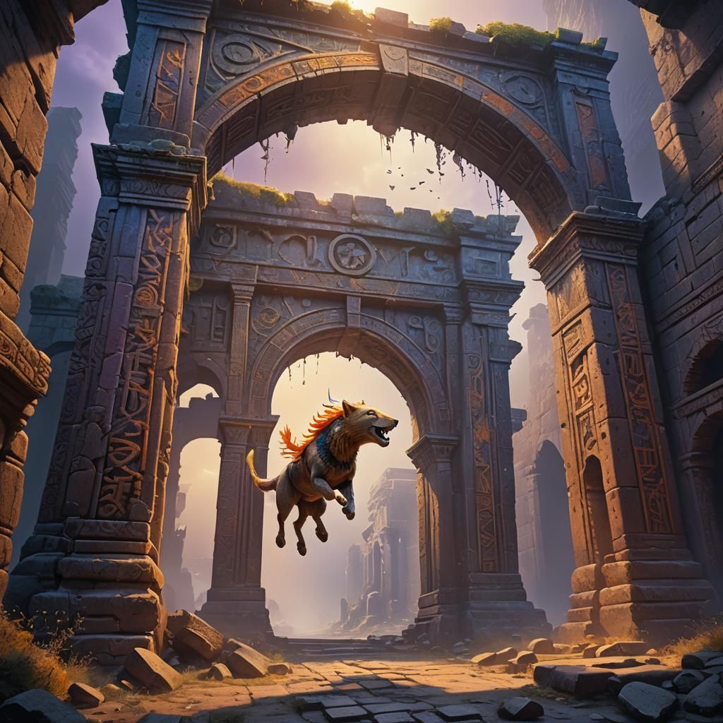 Mystical Archway Jump: A Fantasy Art Piece