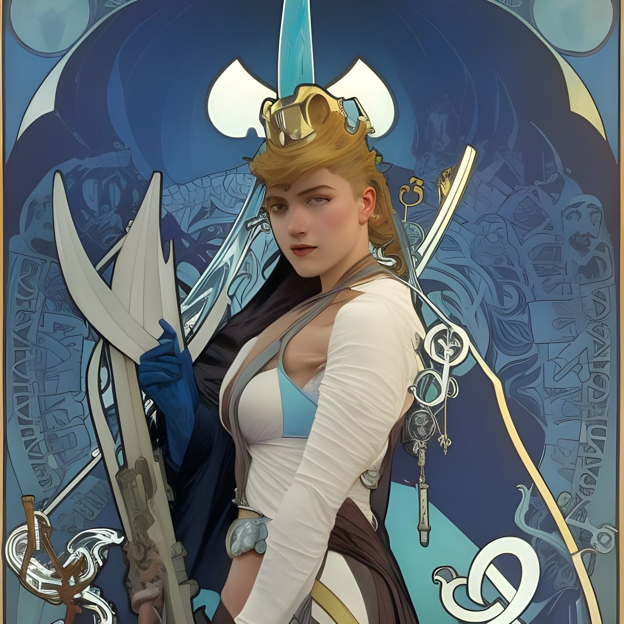 Batman as Papa Smurf in Art Nouveau Style