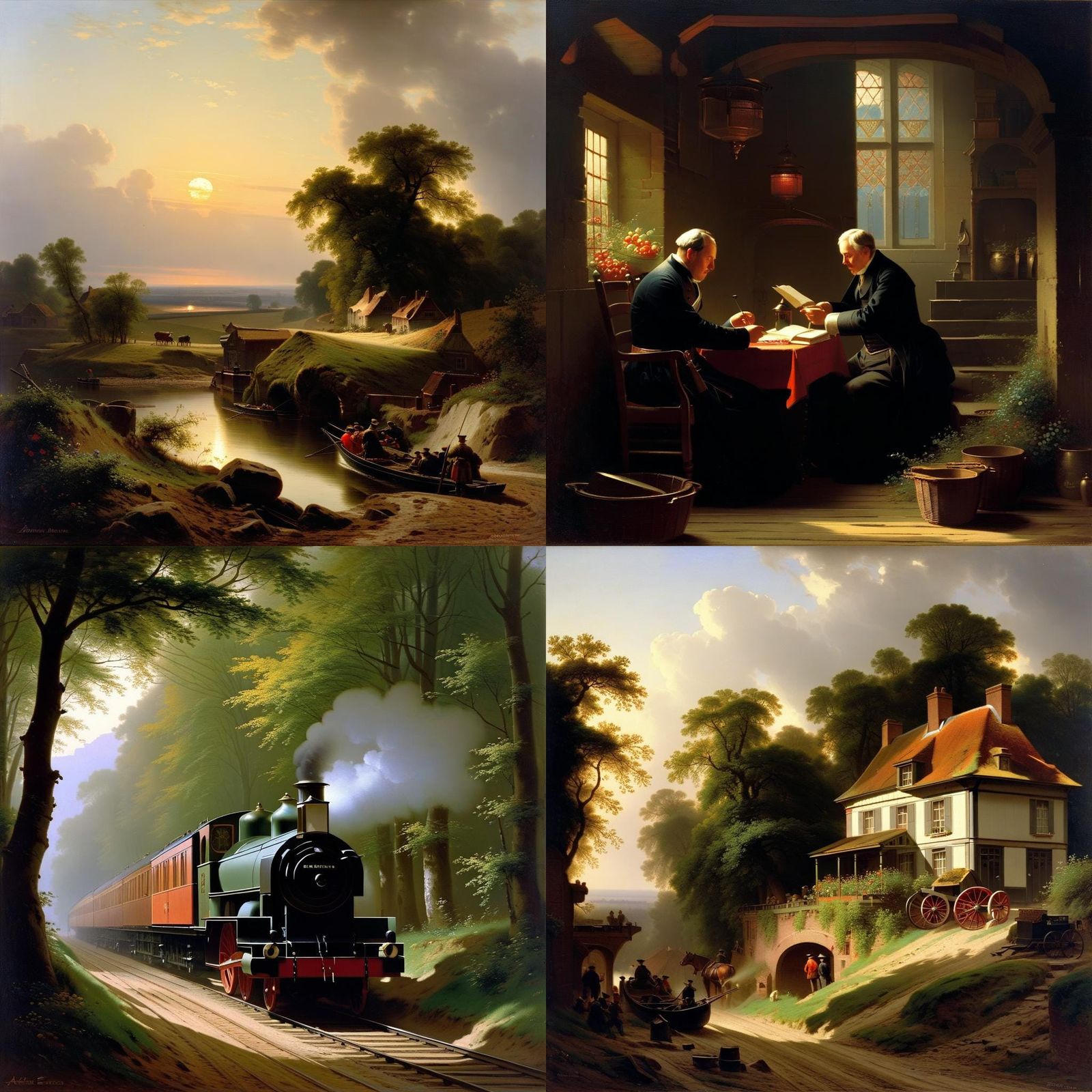 Charming Dutch Town Scene in 19th Century Style
