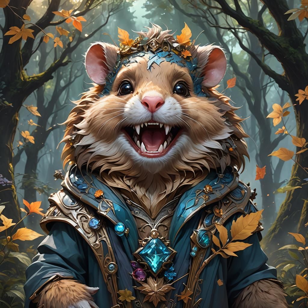 Smoky Hamster Head Portrait in Space, Detailed 8K Art