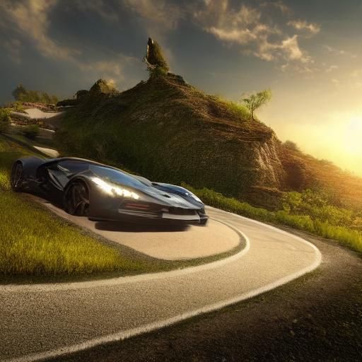 Corvette C8 Conquers the Hilltop in Vibrant Fantasy Art