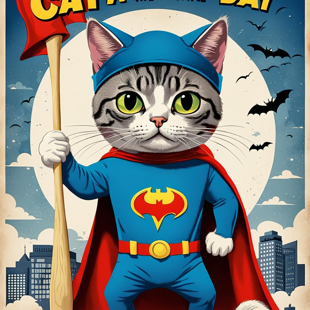 Cartoon Cat Superhero Movie Poster