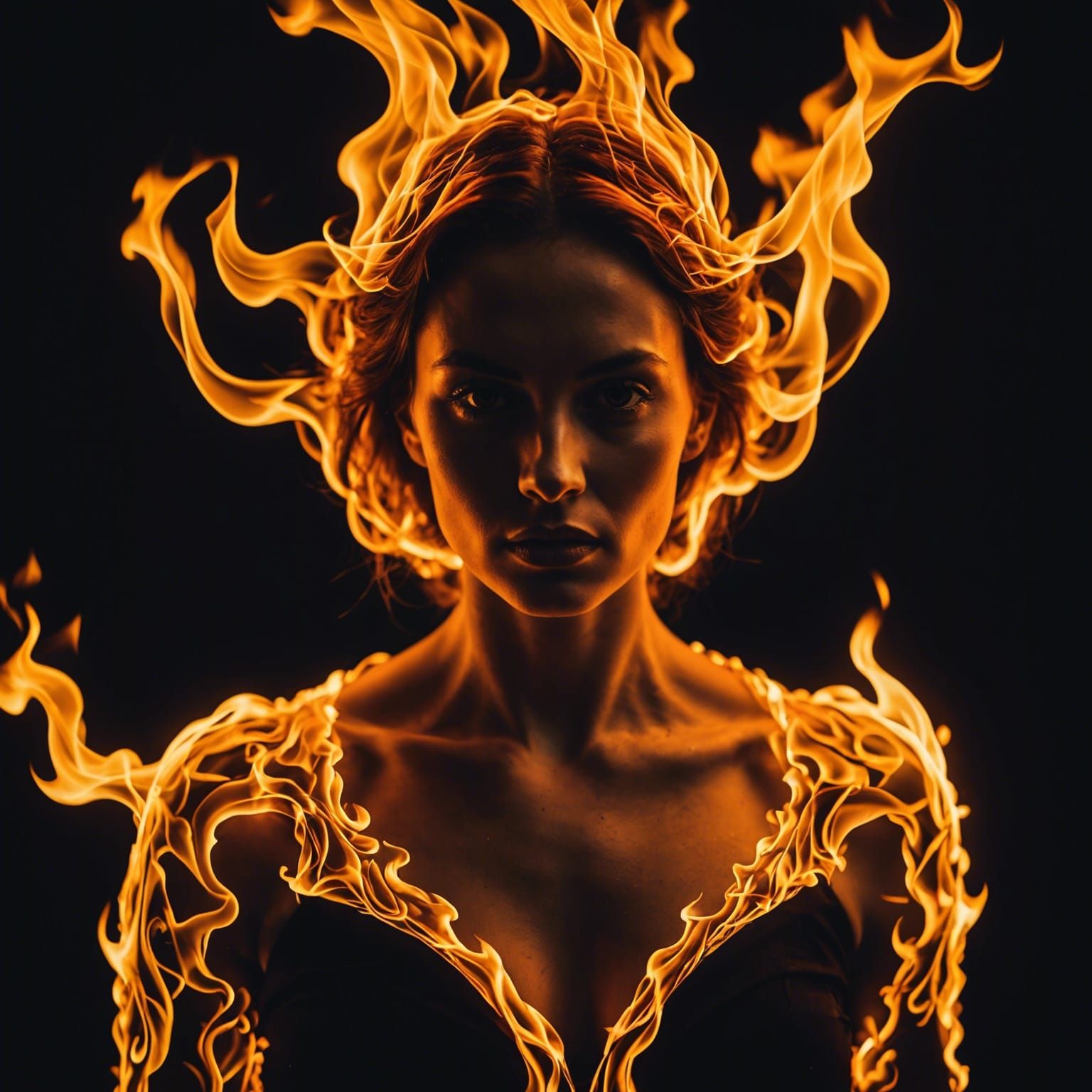 Flaming Woman Portrait in Surreal Soft Focus