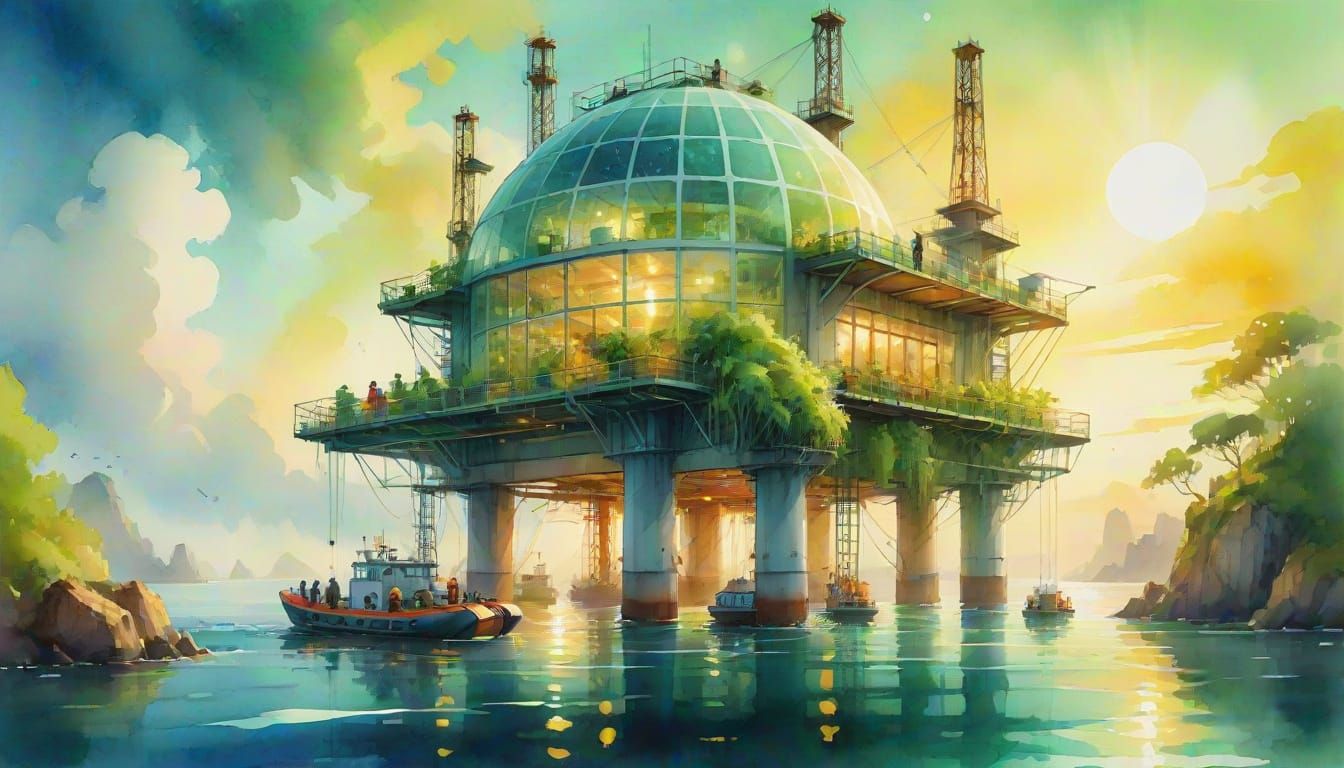 Solarpunk Oasis Rises from the Waves