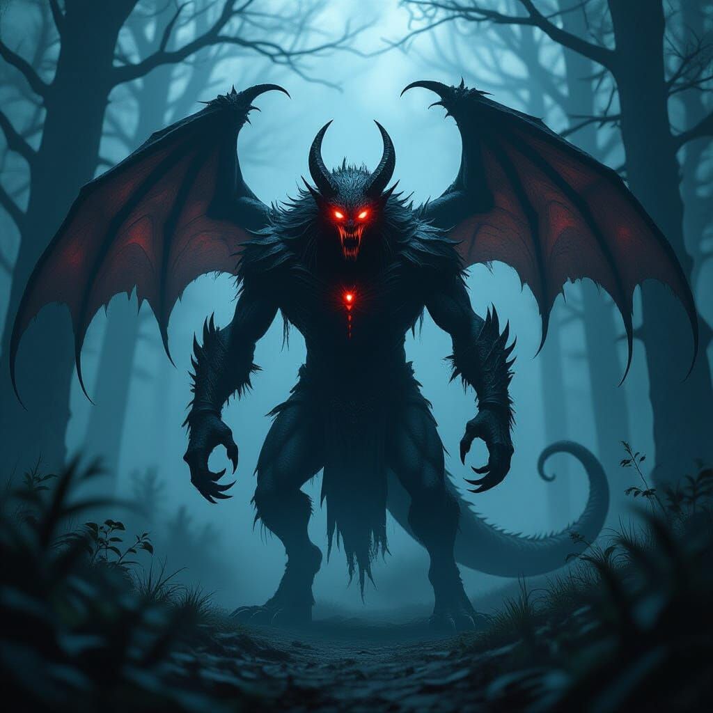 Fearsome Monster in Dark Fantasy Forest