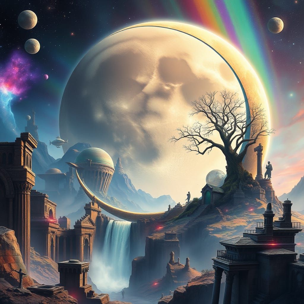 Cosmic Moon Explosion in Pixel Art Style