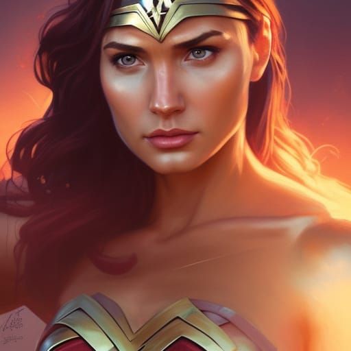 Wonder Woman Portrait in Hyperdetailed Splash Art Style